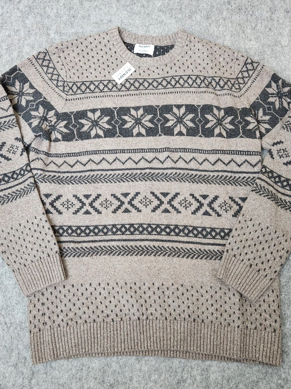 NWT Old Navy Fair Isle Knit Sweater Men's XLT Tall Brown Holiday Winter So Soft
